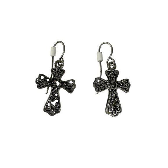 Petite Filigree little western cross earrings. May be sterling. - Picture 2 of 3
